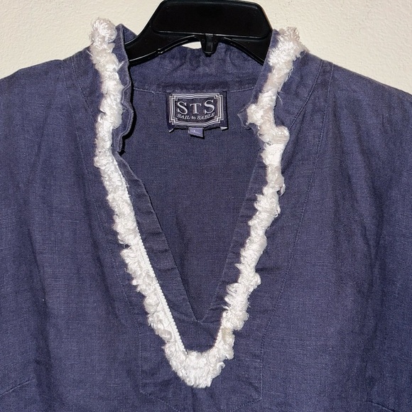 Sail to Sable women’s navy linen dress L summer vacation beach nautical boho - Picture 2 of 7